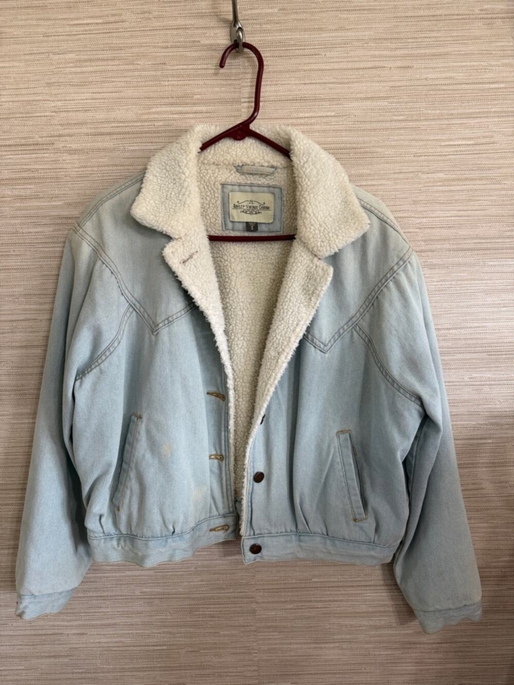 Ashley-Vintage Charm Light Wash Sherpa-Lined Denim Jacket women's size S